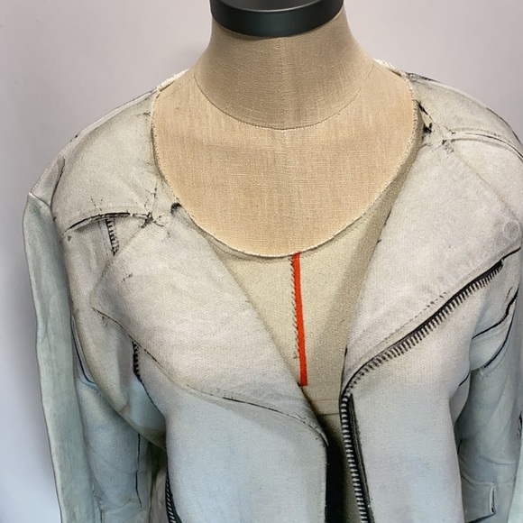 100% MAISON MARTIN MAGIELA OVERSIZED DISTRESSED NECK FAUX ZIP JACKET DESIGN MM6 - Picture 2 of 12